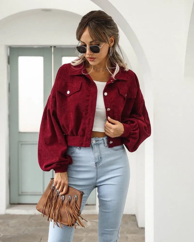 Stylish Lantern Sleeve Cropped Bomber Jacket for Women - Premium  from Liograft - Just $32.95! Shop now at Liograft