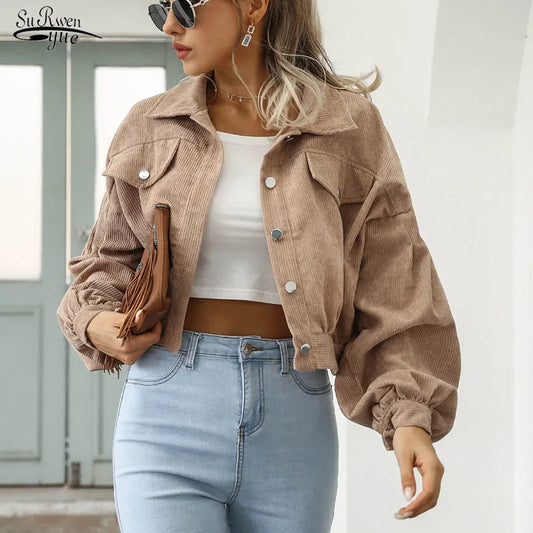 Stylish Cropped Bomber Jacket with Lantern Sleeves for Women Liograft