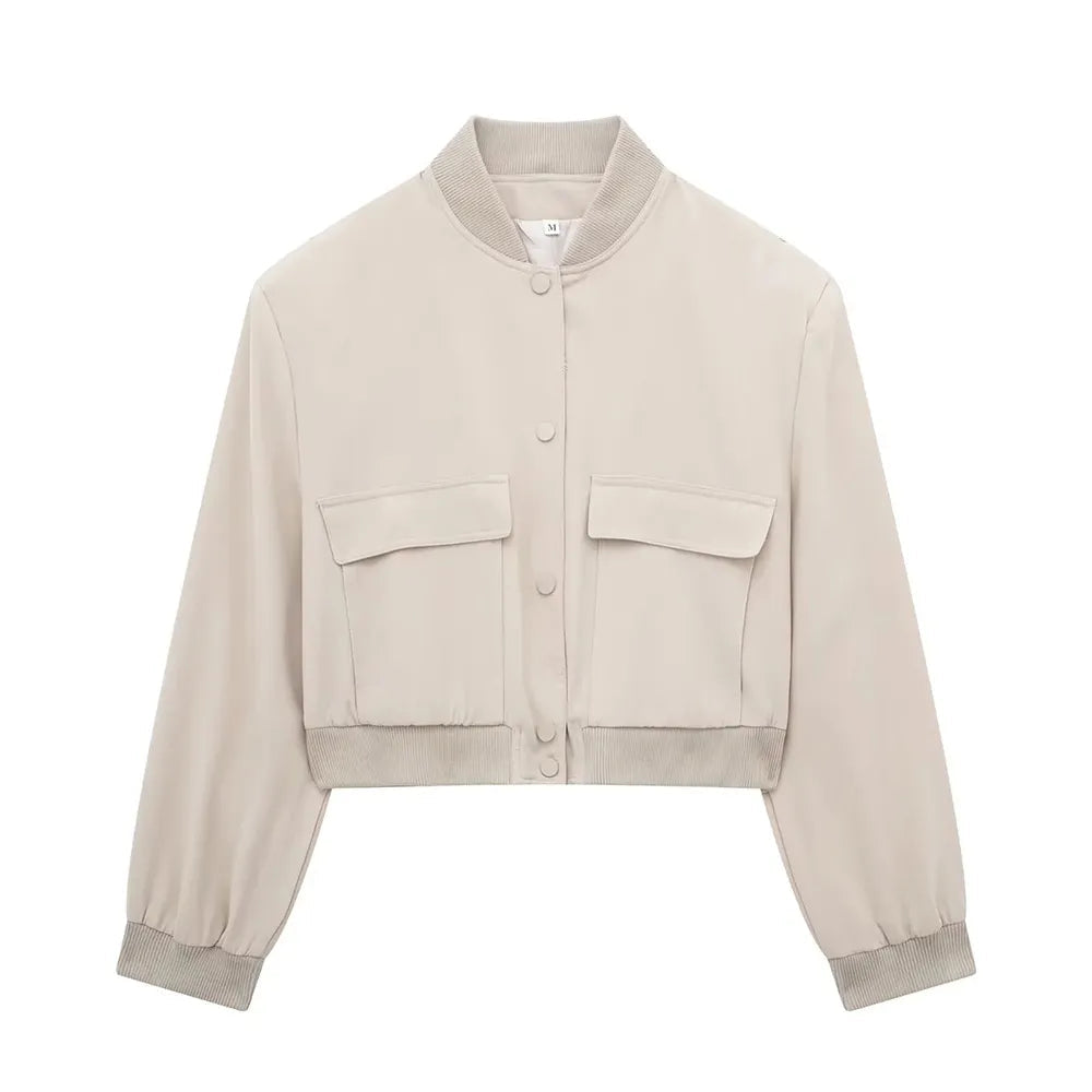 Stylish TRAF Women's Vintage Cropped Bomber Jacket with Front Pockets - Premium  from Liograft - Just $64.95! Shop now at Liograft