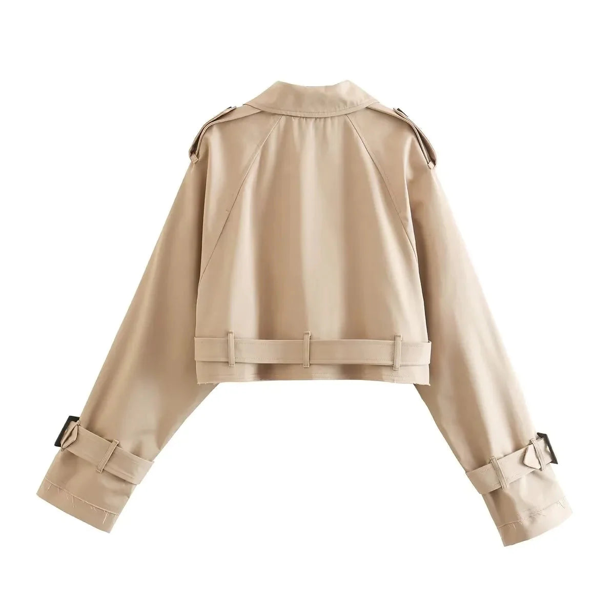 54.95Stylish Women's 2023 Khaki Cropped Trench Jacket - Premium  from Liograft - Just $54.95! Shop now at Liograft