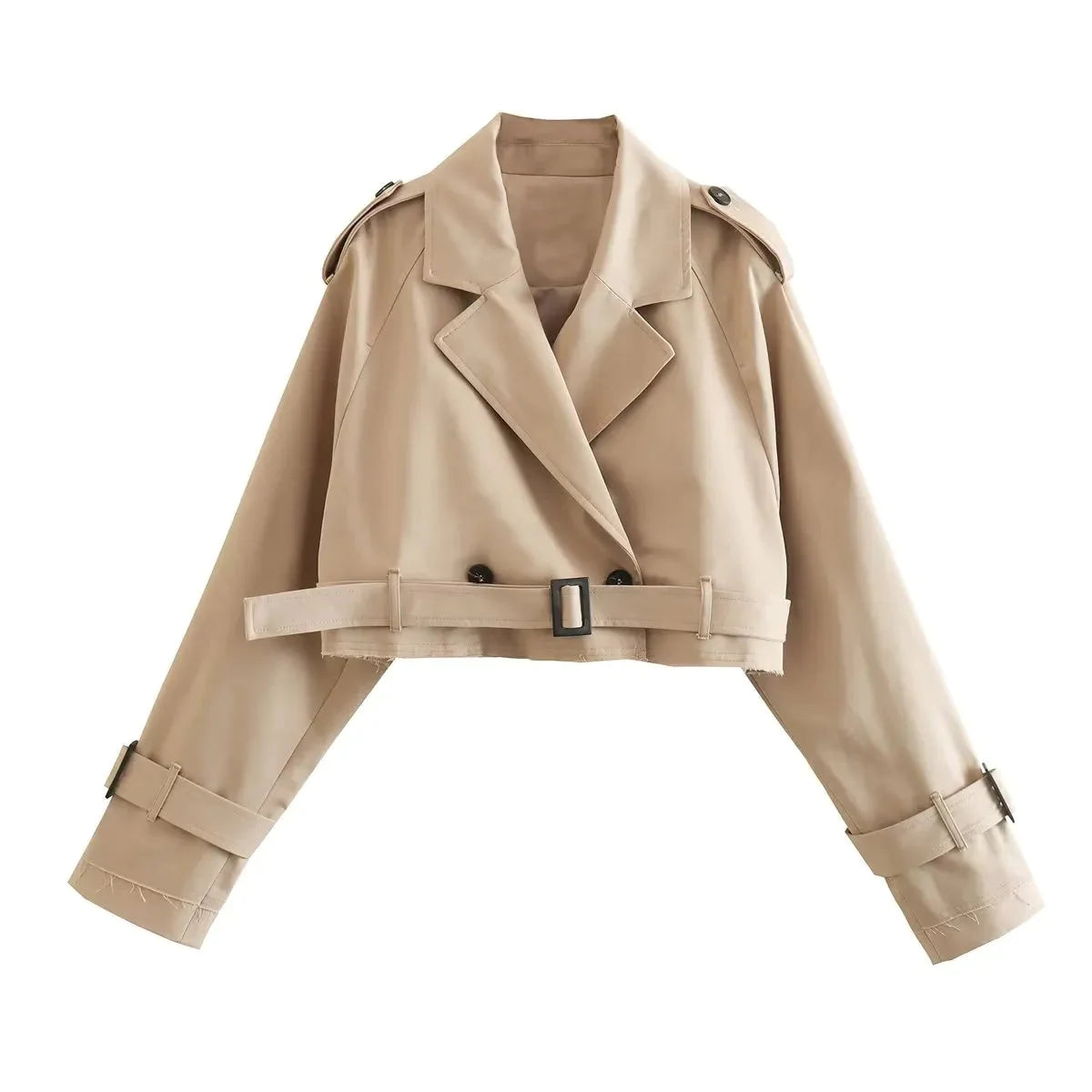 54.95Stylish Women's 2023 Khaki Cropped Trench Jacket - Premium  from Liograft - Just $54.95! Shop now at Liograft