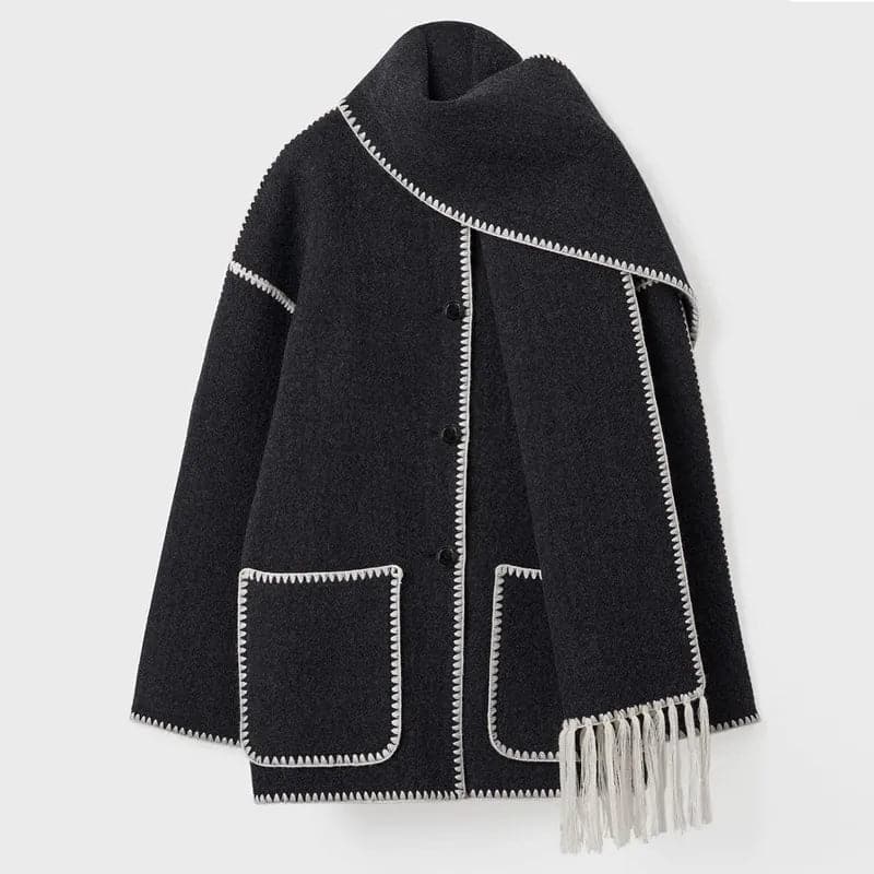 Stylish Women's Long Sleeve Coat with Scarf and Elegant Single Breasted Design - 2023 Autumn Winter Collection - Premium  from Liograft - Just $40.95! Shop now at Liograft