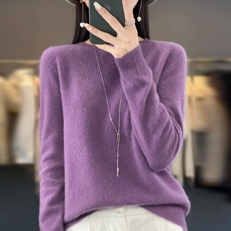 Stylish and Cozy 100% Merino Wool O-Neck Cashmere Sweater for Women - Premium  from Liograft - Just $42.95! Shop now at Liograft