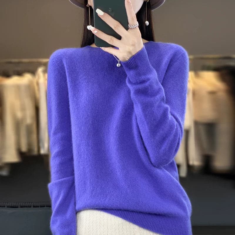 Elegant and Comfortable O-Neck Merino Wool Cashmere Sweater for Women-Liograft