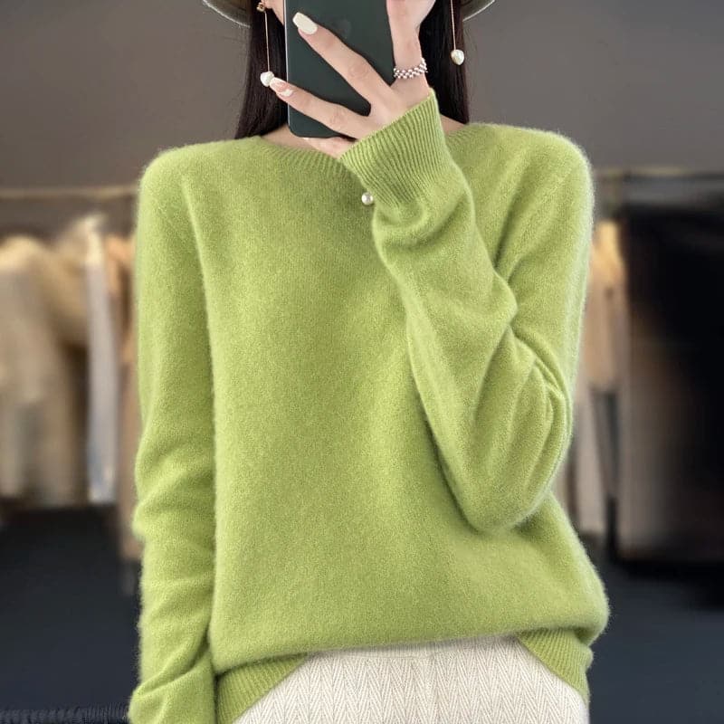 Elegant and Comfortable O-Neck Merino Wool Cashmere Sweater for Women-Liograft