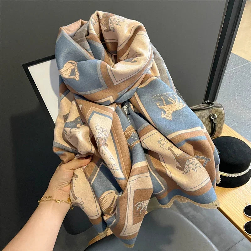 Luxurious Floral Cashmere Pashmina Winter Poncho Scarf-Liograft