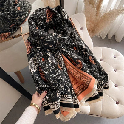 Luxurious Floral Cashmere Pashmina Winter Poncho Scarf-Liograft