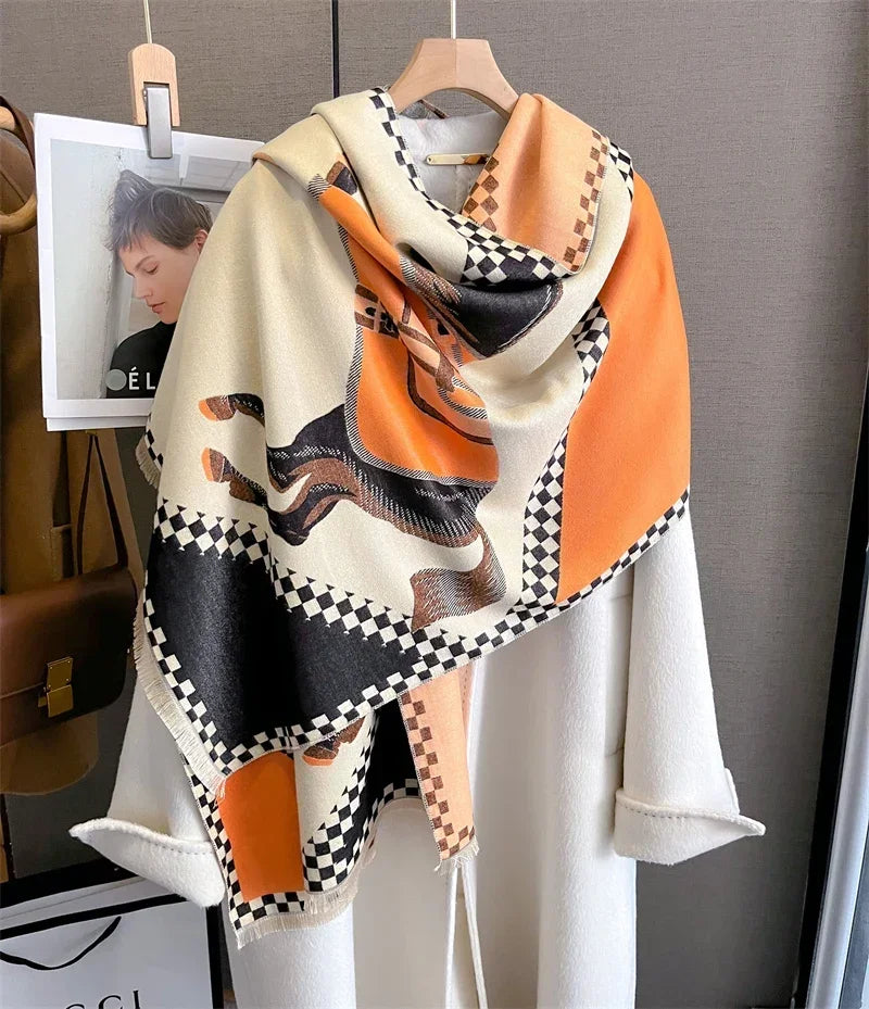 Luxurious Floral Cashmere Pashmina Winter Poncho Scarf-Liograft