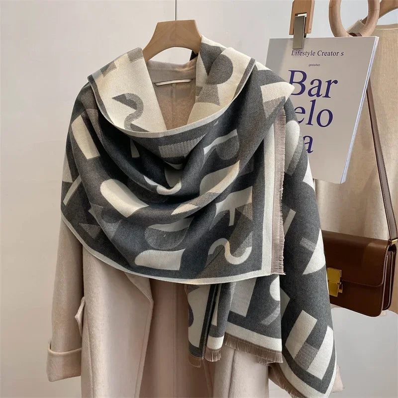 Luxurious Floral Cashmere Pashmina Winter Poncho Scarf-Liograft