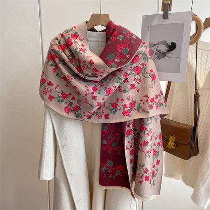 Luxurious Floral Cashmere Pashmina Winter Poncho Scarf-Liograft