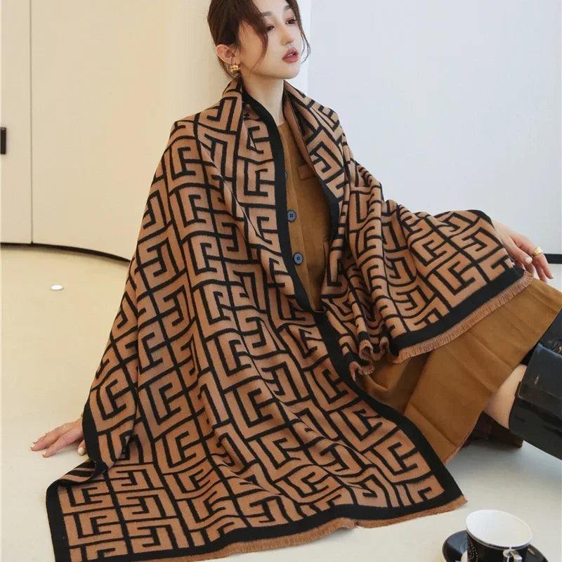 Thick Winter Poncho Women Scarf Luxury Floral Warm Shawl and Wrap Cashmere Pashmina Scarves Design Blanket Bufanda Echarpe 2022 - Premium  from Liograft - Just $31.95! Shop now at Liograft