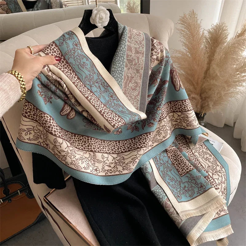 Luxurious Floral Cashmere Pashmina Winter Poncho Scarf-Liograft