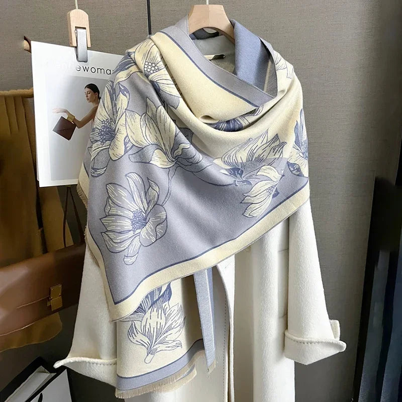 Luxurious Floral Cashmere Pashmina Winter Poncho Scarf-Liograft