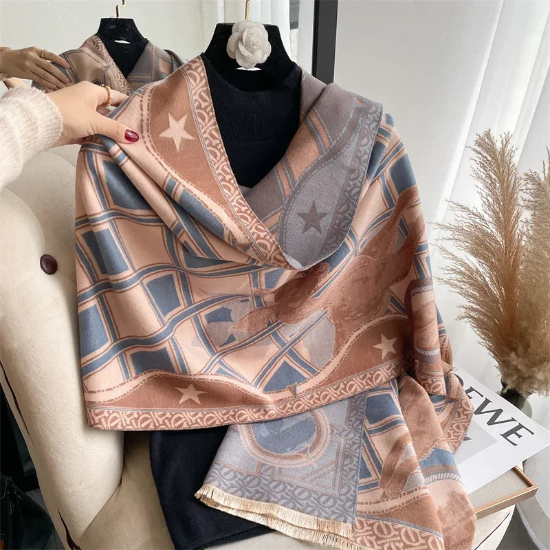 Luxurious Floral Cashmere Pashmina Winter Poncho Scarf-Liograft