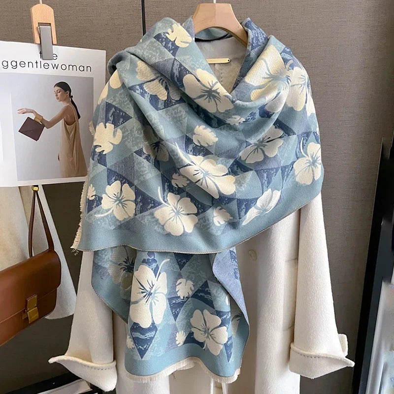 Luxurious Floral Cashmere Pashmina Winter Poncho Scarf-Liograft