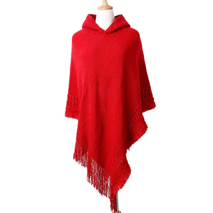 Stylish Bohemian Tassel Poncho with Oblique Stripes Liograft