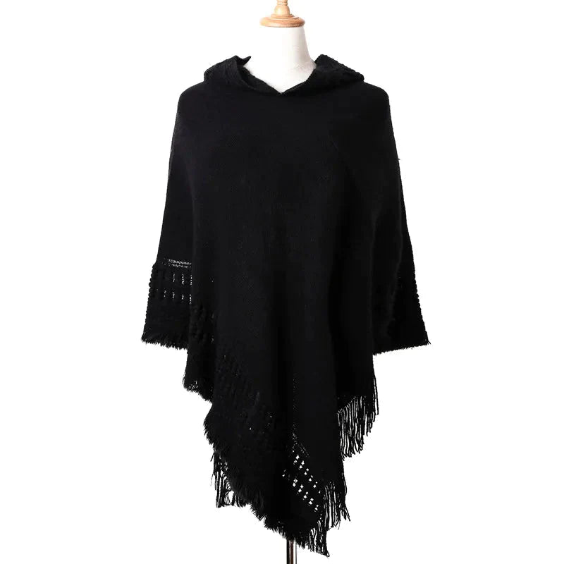 Stylish Bohemian Tassel Poncho with Oblique Stripes Liograft