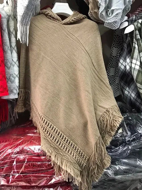 Stylish Bohemian Tassel Poncho with Oblique Stripes Liograft