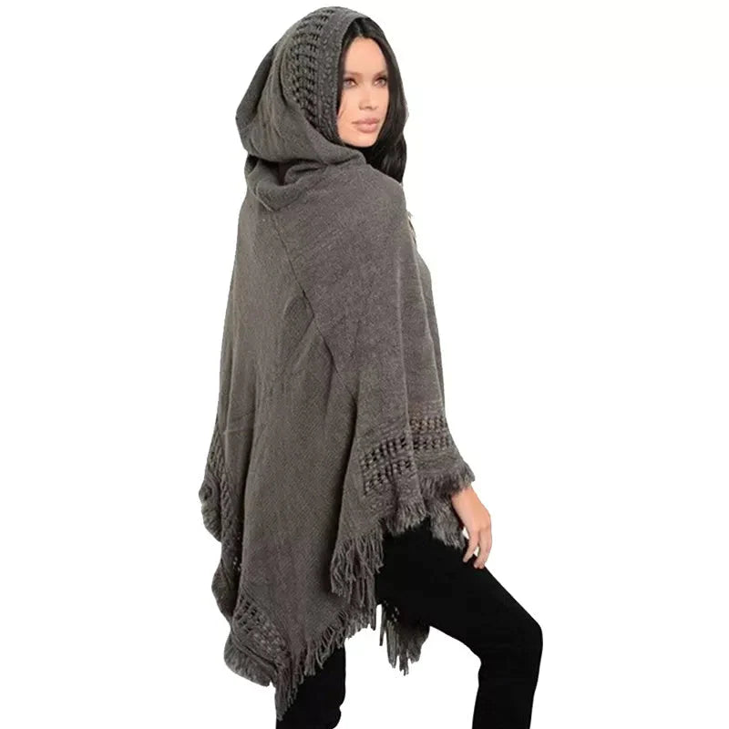 Stylish Bohemian Tassel Poncho with Oblique Stripes Liograft