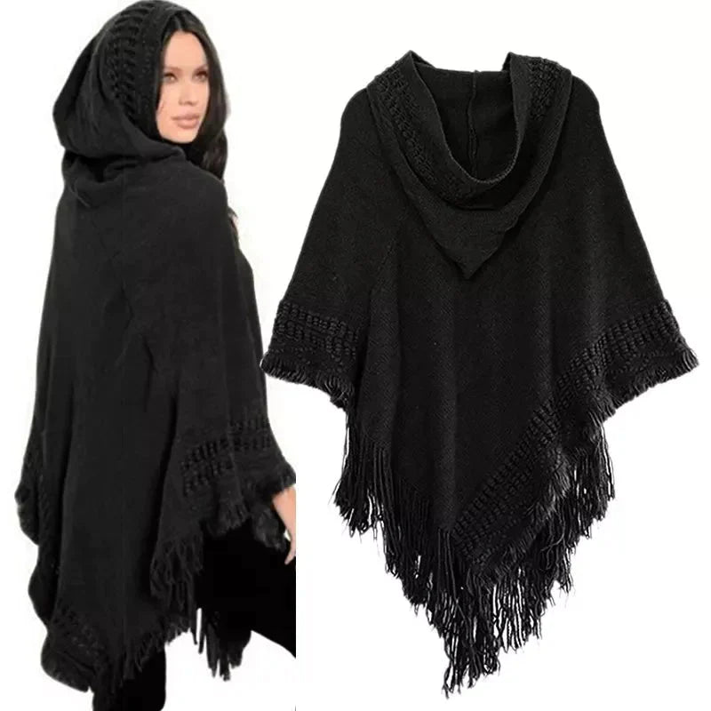 Stylish Bohemian Tassel Poncho with Oblique Stripes Liograft