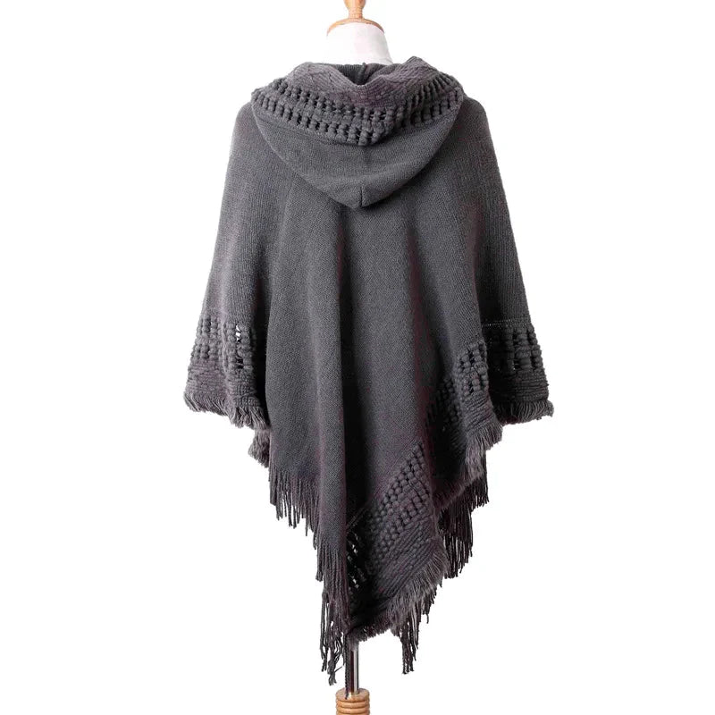 Stylish Bohemian Tassel Poncho with Oblique Stripes Liograft