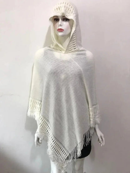 Stylish Bohemian Tassel Poncho with Oblique Stripes Liograft