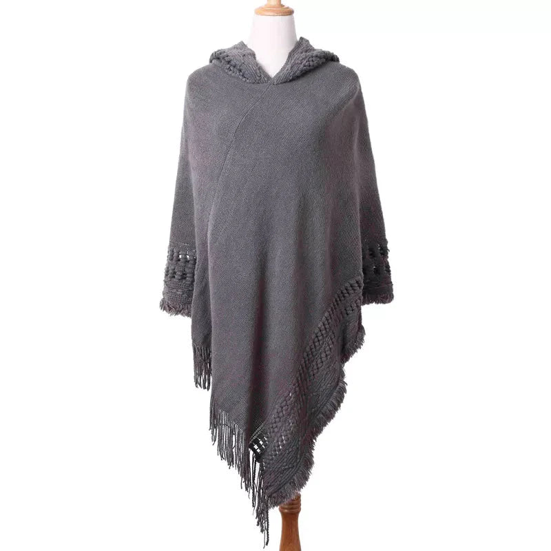 Stylish Bohemian Tassel Poncho with Oblique Stripes Liograft