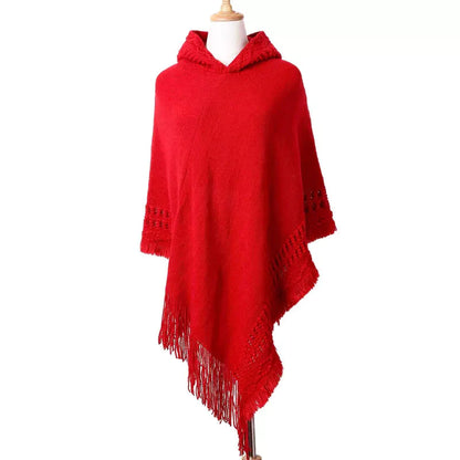 Stylish Bohemian Tassel Poncho with Oblique Stripes Liograft