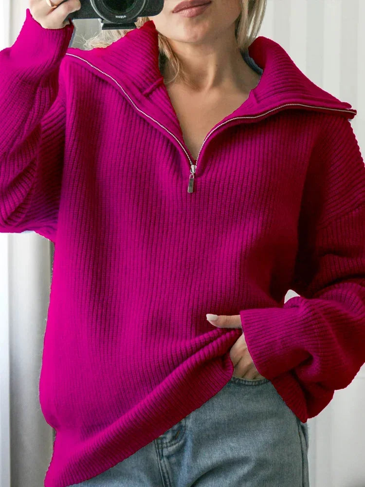 Women's Green and Blue Turtleneck Zipper Sweater Liograft