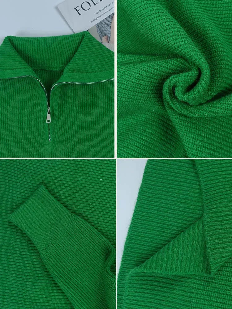 Trendy Turtleneck Zipper Sweater for Women - Green and Blue Casual Knit Pullover - Premium  from Liograft - Just $53.95! Shop now at Liograft