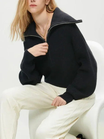 Trendy Turtleneck Zipper Sweater for Women - Green and Blue Casual Knit Pullover - Premium  from Liograft - Just $53.95! Shop now at Liograft
