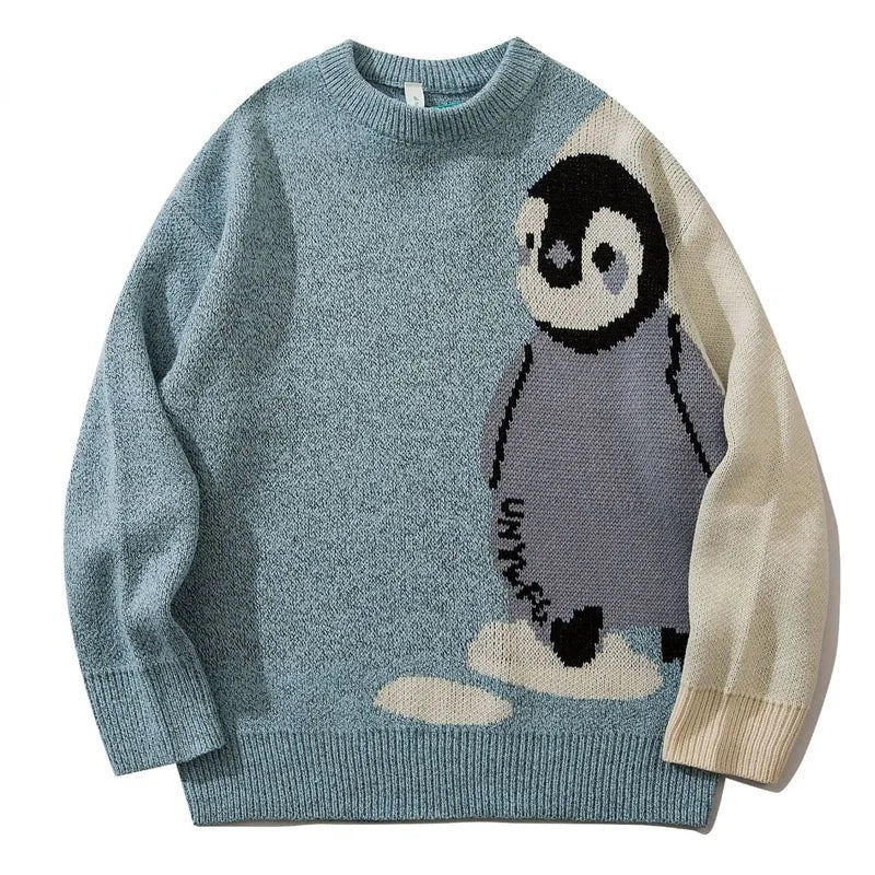 Unisex Vintage Cartoon Penguin Knitted Sweater - Streetwear Pullover - Premium  from Liograft - Just $57.95! Shop now at Liograft