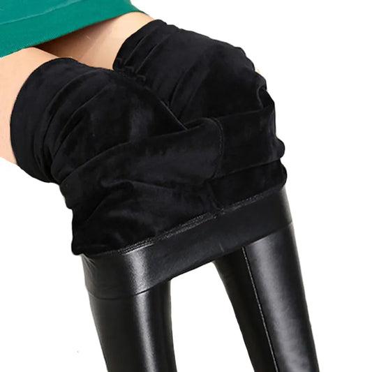 Luxurious Velvet High-Waist Leggings for Women's Winter Wear-Liograft