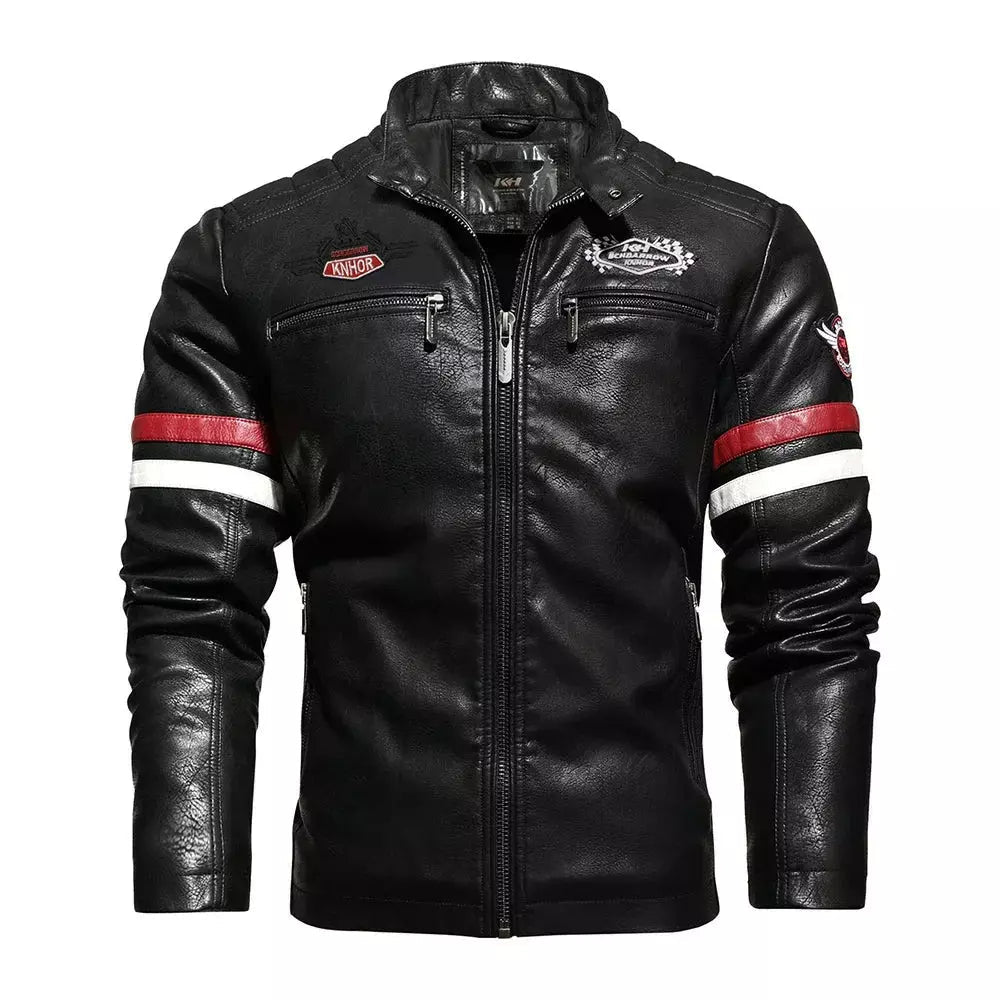 Vintage Biker Leather Jacket with Embroidery and Fleece Lining - Premium  from Liograft - Just $85.95! Shop now at Liograft