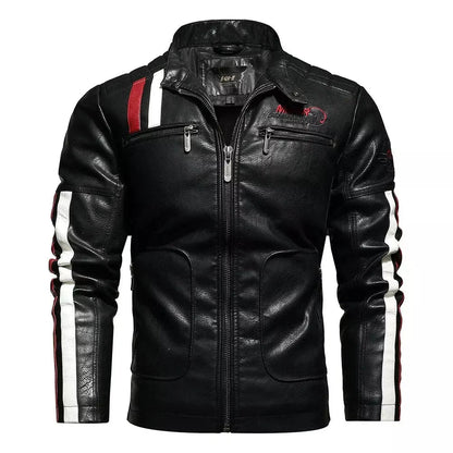 Vintage Biker Leather Jacket with Embroidery and Fleece Lining - Premium  from Liograft - Just $85.95! Shop now at Liograft