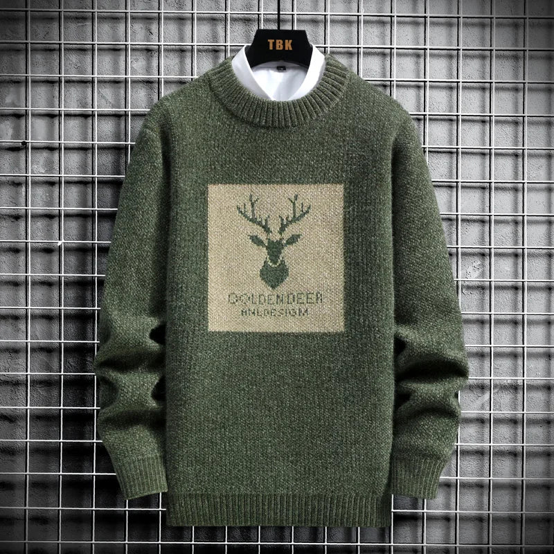 Vintage Deer Print Knitted Sweater for Men - 2023 Autumn Collection - Premium  from Liograft - Just $71.95! Shop now at Liograft
