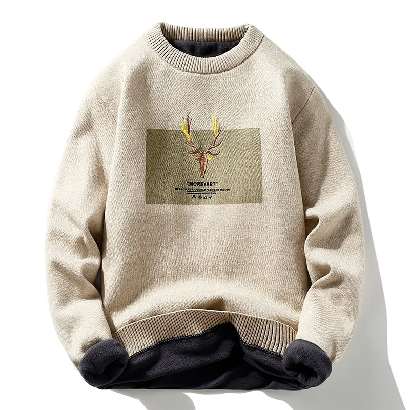 Vintage Deer Print Knitted Sweater for Men - 2023 Autumn Collection - Premium  from Liograft - Just $71.95! Shop now at Liograft