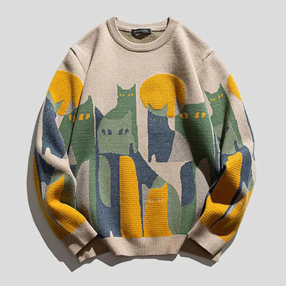 Vintage-Style Thick Polyester Fleece Knitted Sweater with Cartoon Print - Premium  from Liograft - Just $53.95! Shop now at Liograft