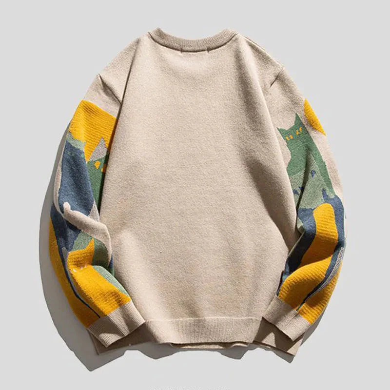 Vintage-Style Thick Polyester Fleece Knitted Sweater with Cartoon Print - Premium  from Liograft - Just $53.95! Shop now at Liograft