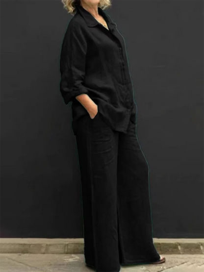 Vintage Style Women's Autumn Linen Lapel Shirt and Pants Set - Premium  from Liograft - Just $33.95! Shop now at Liograft