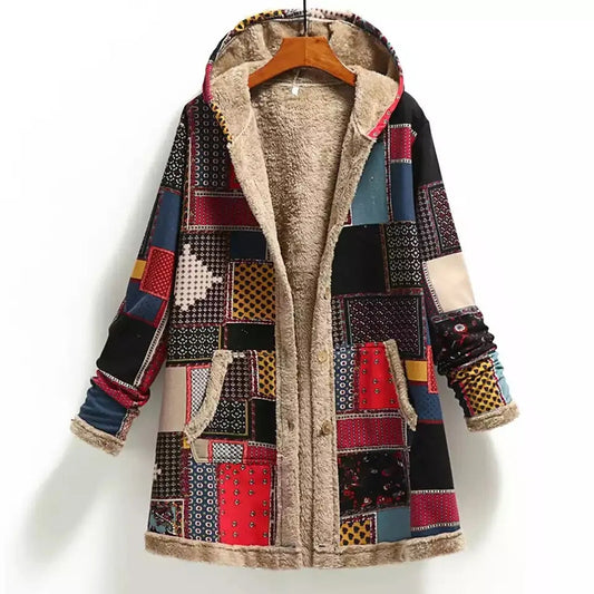 Vintage Style Women's Winter Coat with Thick Fleece and Hood Liograft