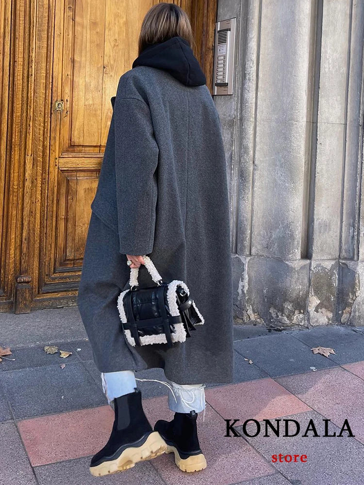 Vintage V Neck Thick Long Coat for Women with Pockets by KONDALA - Premium  from Liograft - Just $101.95! Shop now at Liograft