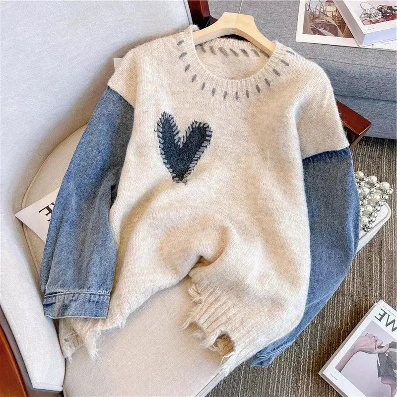 Vintage Y2K Patchwork Denim Sweater for Women - Premium  from Liograft - Just $48.95! Shop now at Liograft