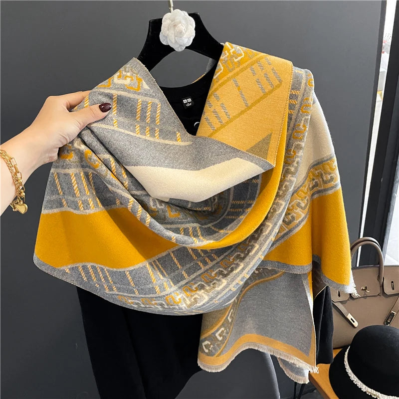 Warm Cashmere Poncho Women Scarf Luxury Horse Print Pashmina Winter Shawl Warp Bufanda Elegant Thick Casual Blanket Echarpe 2023 Liograft