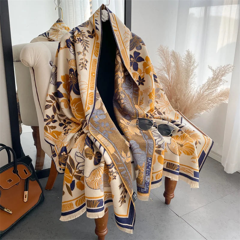 Warm Cashmere Poncho Women Scarf Luxury Horse Print Pashmina Winter Shawl Warp Bufanda Elegant Thick Casual Blanket Echarpe 2023 Liograft