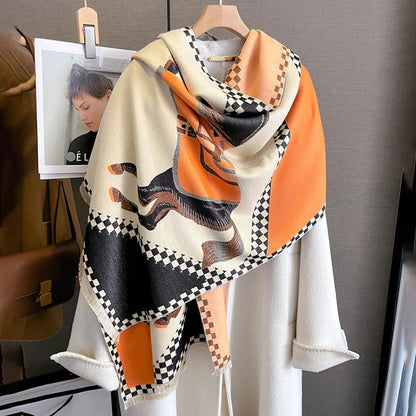 Warm Cashmere Poncho Women Scarf Luxury Horse Print Pashmina Winter Shawl Warp Bufanda Elegant Thick Casual Blanket Echarpe 2023 Liograft