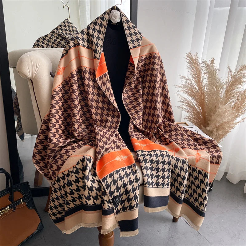 Warm Cashmere Poncho Women Scarf Luxury Horse Print Pashmina Winter Shawl Warp Bufanda Elegant Thick Casual Blanket Echarpe 2023 Liograft