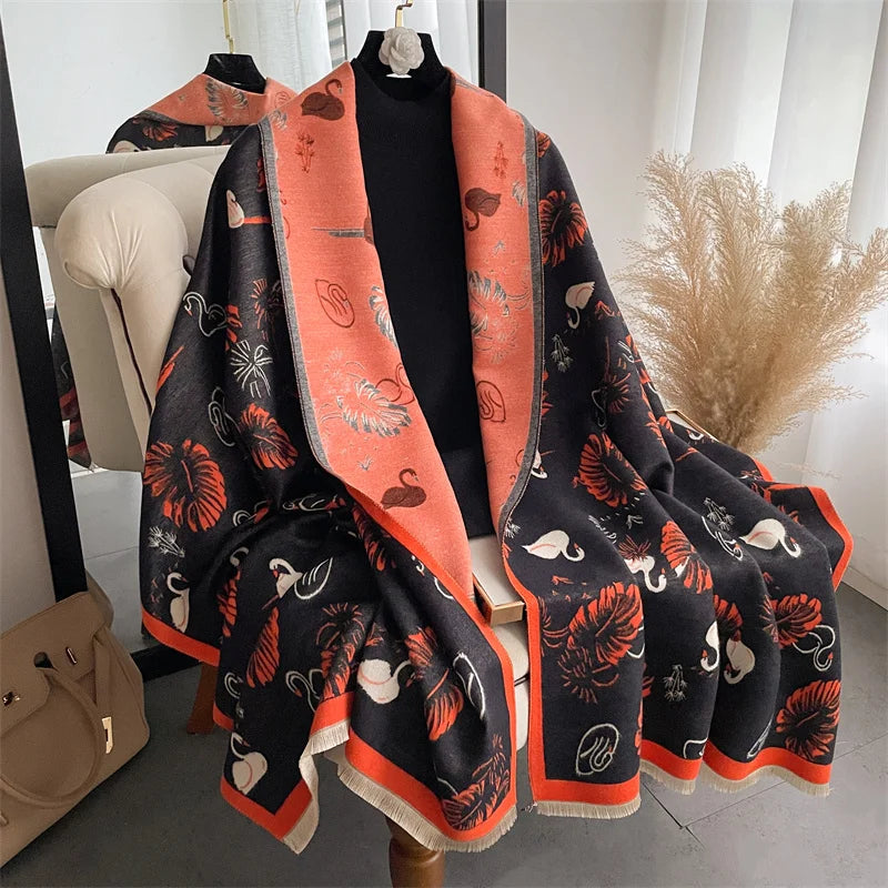 Warm Cashmere Poncho Women Scarf Luxury Horse Print Pashmina Winter Shawl Warp Bufanda Elegant Thick Casual Blanket Echarpe 2023 Liograft