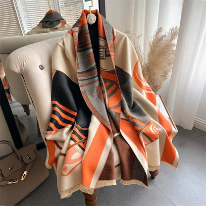 Warm Cashmere Poncho Women Scarf Luxury Horse Print Pashmina Winter Shawl Warp Bufanda Elegant Thick Casual Blanket Echarpe 2023 Liograft