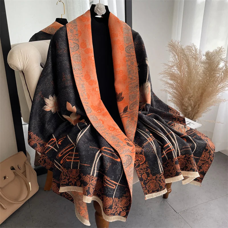 Warm Cashmere Poncho Women Scarf Luxury Horse Print Pashmina Winter Shawl Warp Bufanda Elegant Thick Casual Blanket Echarpe 2023 Liograft